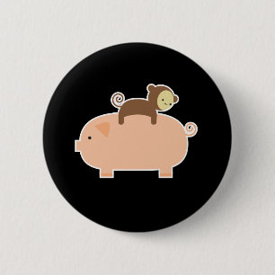 Badge Rond 5 Cm Équitation de singe de bébé sur un porc