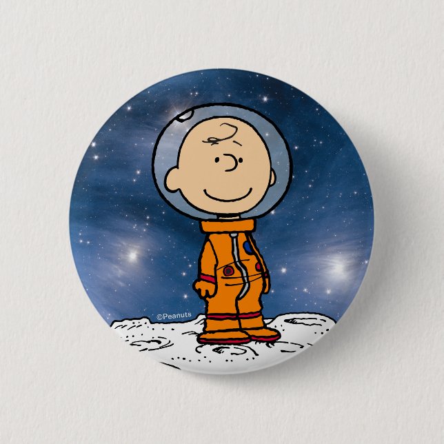 Badge Rond 5 Cm ESPACE | Charlie Astronaut Brown (Devant)