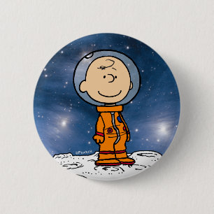 Badge Rond 5 Cm ESPACE   Charlie Astronaut Brown