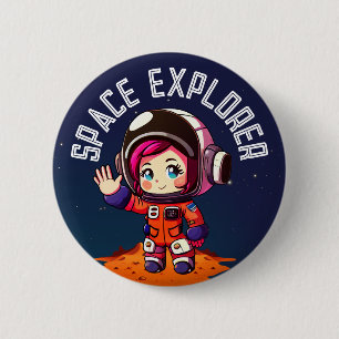 Badge Rond 5 Cm Espace Petite fille sur Mars Explorateur d'esp