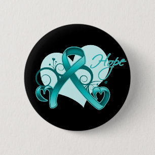 Badge Rond 5 Cm Espoir de carbone floral - Ruban Turquoise