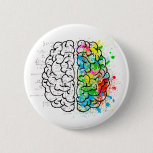 Badge Rond 5 Cm esprit cerveau psychologie idée coeurs