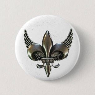 BADGE ROND 5 CM ÉTAIN AFFLIGÉ PARLIS À AILES