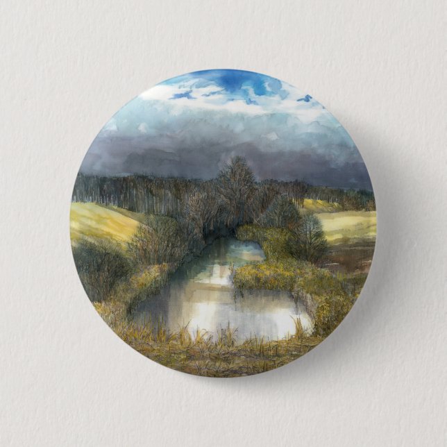 Badge Rond 5 Cm étang d'automne (Devant)