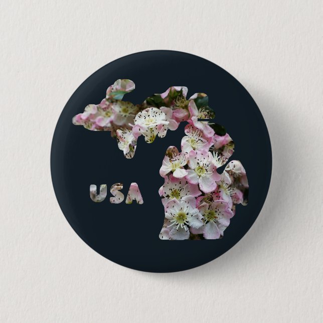 Badge Rond 5 Cm État du Michigan et fleurs d'Apple (Devant)