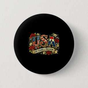 Badge Rond 5 Cm États-Unis 250 ans de liberté florale rose patriot