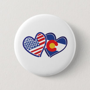 Badge Rond 5 Cm États-Unis-Colorado-Coeurs-Drapeaux