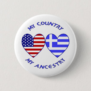 Badge Rond 5 Cm Etats-Unis / Grèce Pays Ancêtre