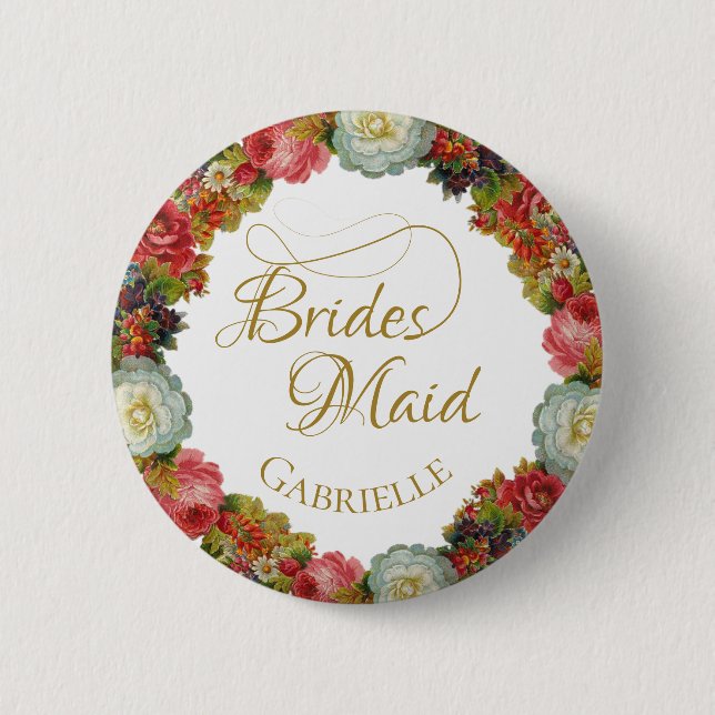 Badge Rond 5 Cm Étiquette Nom du Mariage Bridesmaid de la couronne (Devant)