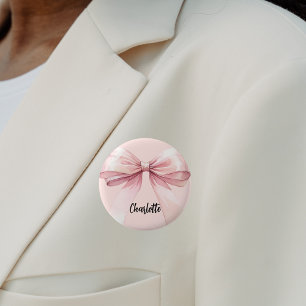 Badge Rond 5 Cm Étiquette nominative rose enrubannée