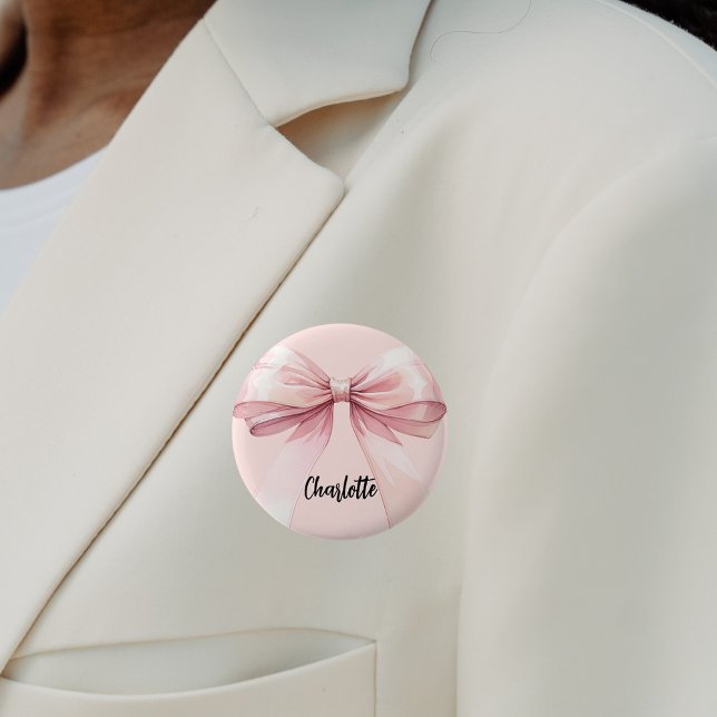 Badge Rond 5 Cm Étiquette nominative rose enrubannée (Créateur téléchargé)