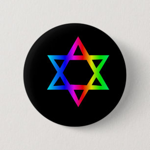Badge Rond 5 Cm Étoile de David d'arc-en-ciel