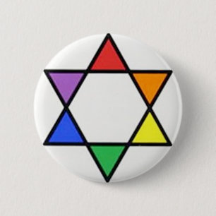 Badge Rond 5 Cm étoile de David d'arc-en-ciel