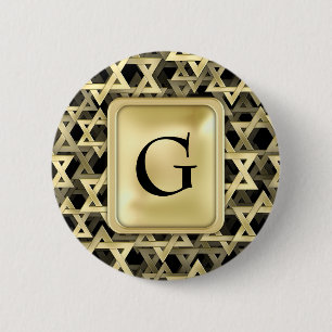 Badge Rond 5 Cm Étoile de David d'or