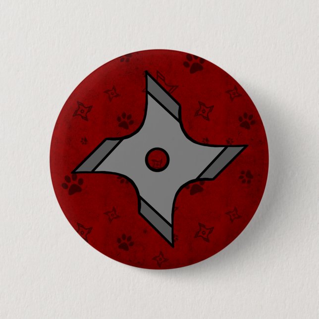 Badge Rond 5 Cm Étoile de Shuriken Ninja dans le bouton rouge (Devant)