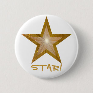 Badge Rond 5 Cm Étoile "ÉTOILE de "or" !" blanc de bouton