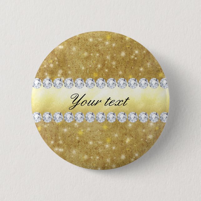 Badge Rond 5 Cm Étoiles de scintillement et diamants d'or chic (Devant)