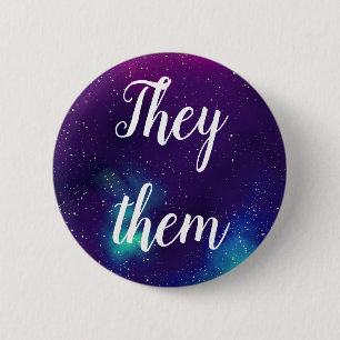 Badge Rond 5 Cm Eux/eux pronom personnalisable de galaxie