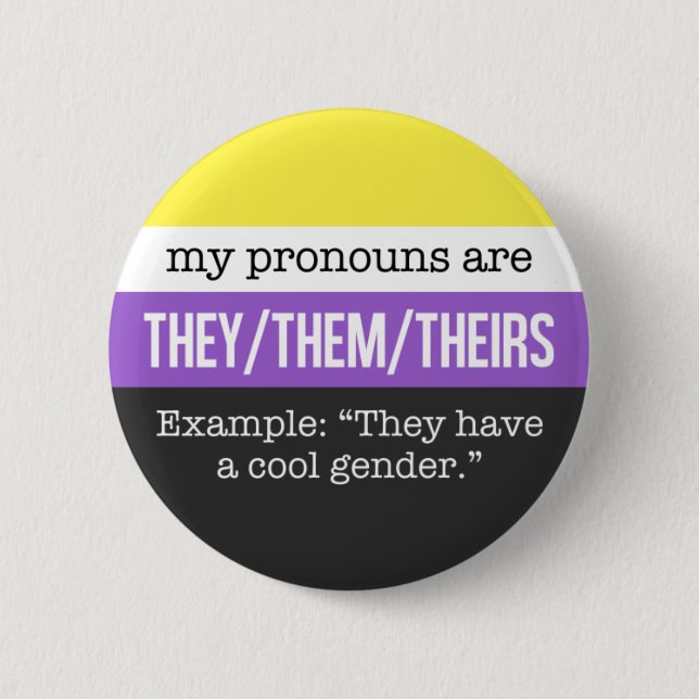 Badge Rond 5 Cm Eux/eux pronoms - drapeau de Nonbinary (Devant)