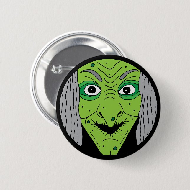 Badge Rond 5 Cm Evil Wicked Witch Face Enfants Halloween (Devant & derrière)