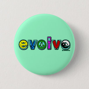 Badge Rond 5 Cm ÉVOLUEZ avec six symboles de paix et progressez