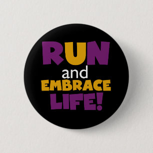 Badge Rond 5 Cm Exécuter Embrasser la vie violet jaune