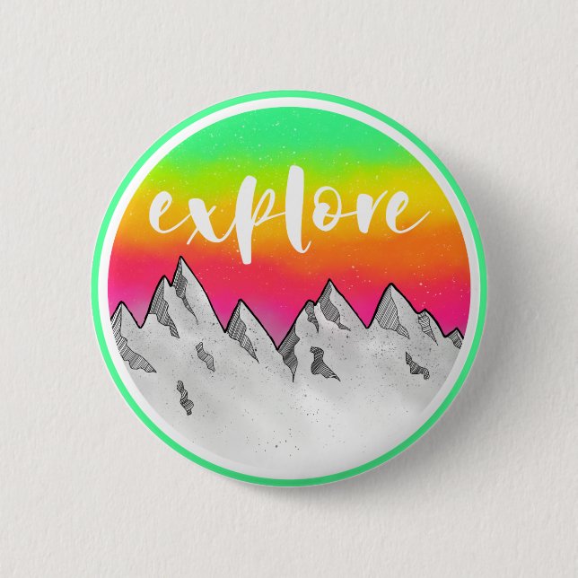 Badge Rond 5 Cm Explorez l'aquarelle de la scène de montagne (Devant)
