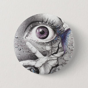 Badge Rond 5 Cm Eye fish and hand Dark Surreal art Cool drawing