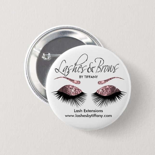 Badge Rond 5 Cm Eyelashes et Brows - Dusty Rose (Devant & derrière)
