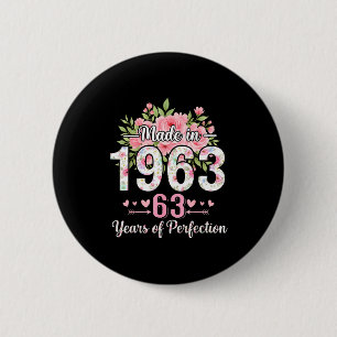 Badge Rond 5 Cm Fabriqué en 1963 Floral 63e anniversaire Femmes 63