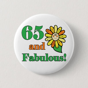 Badge Rond 5 Cm Fabuleux Cadeaux de 65e anniversaire