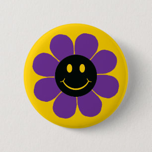 Badge Rond 5 Cm Face joyeuse de la puissance des fleurs