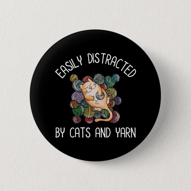 Badge Rond 5 Cm Facilement Distrait Par Les Chats Et Les Fils (Devant)
