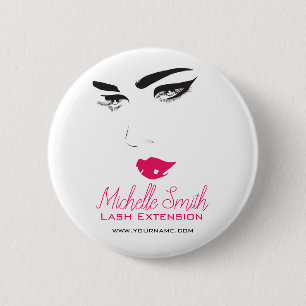 Badge Rond 5 Cm Faire face à de longues cils rose lèvres Lash Exte