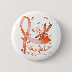 Badge Rond 5 Cm Faith Hope Love MS Awareness Dragonfly
