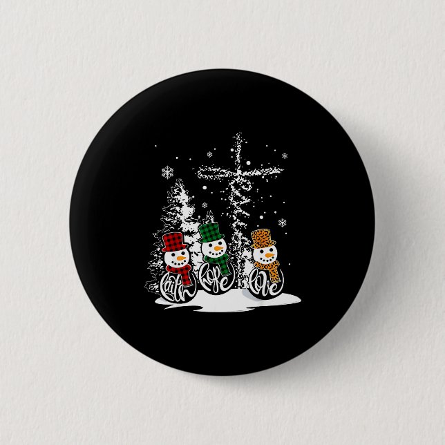 Badge Rond 5 Cm Faith Hope Love Snowman Jesus Christian Tree Chris (Devant)