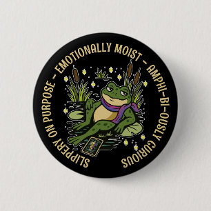 Badge Rond 5 Cm Familier Grenouille : Glissant, Humide & Amphi-bi-