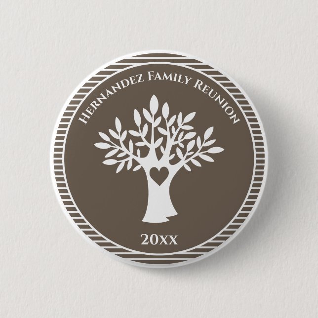 Badge Rond 5 Cm Famille Arbre Amour Famille Coeur Réunion Brown (Devant)