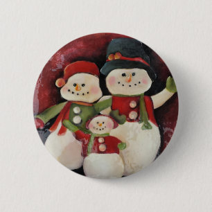 Badge Rond 5 Cm Famille de bonhomme de neige - goupille