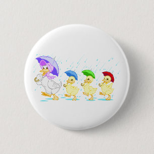 Badge Rond 5 Cm Famille de canards mignons en pluie