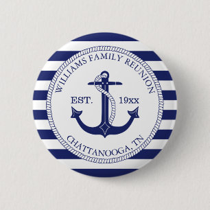 Badge Rond 5 Cm Famille Réunion Nom monographique Ancre nautique