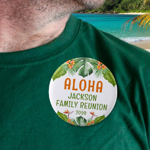 Badge Rond 5 Cm Famille Réunion Palm Tropical Aloha Aquarelle