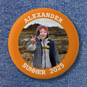 Badge Rond 5 Cm Famille Ronde Personnalisée Photo Bright Orange