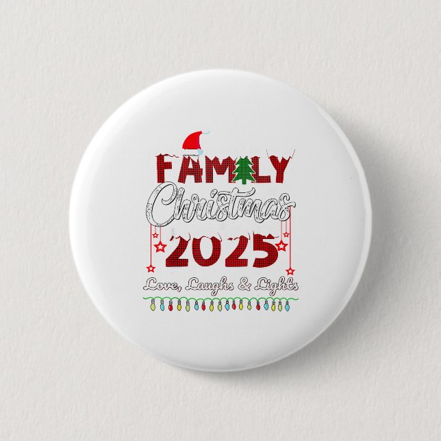 Badge Rond 5 Cm Family Christmas 2025 Love, Laughs And Lights Holi (Devant)
