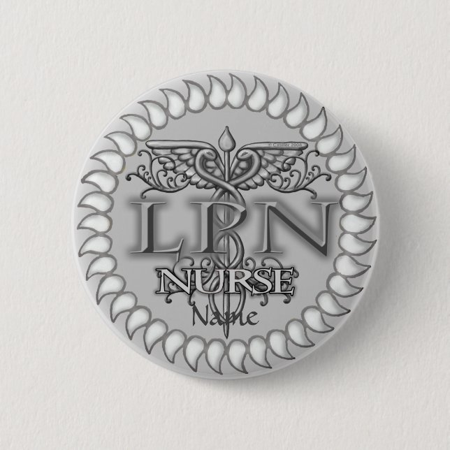 Badge Rond 5 Cm Fancy Caduceus LPN infirmière (Devant)