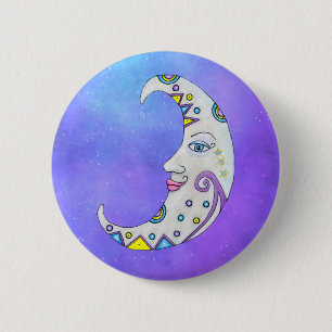 Badge Rond 5 Cm Fancy Crescent Lune Face Bright Abstrait Formes