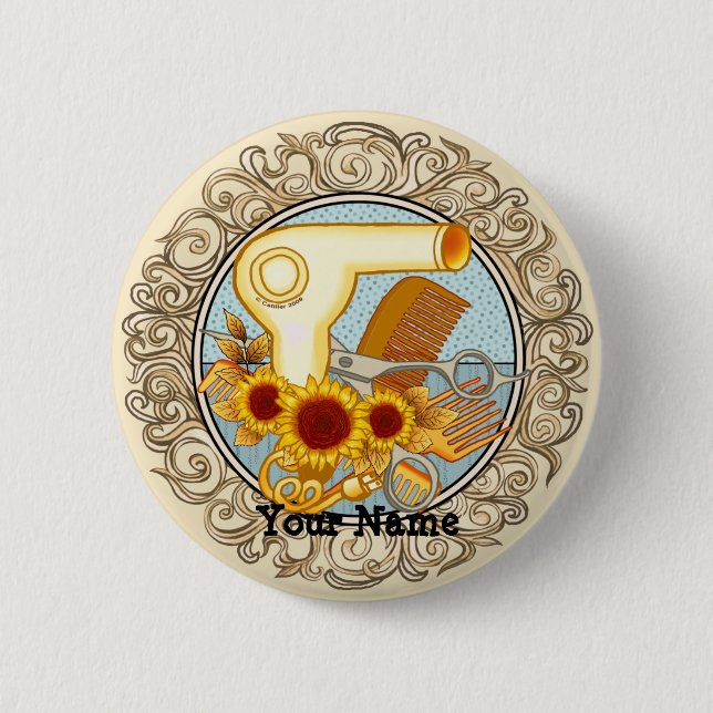 Badge Rond 5 Cm Fancy Sunflowers Esthéticienne   (Devant)