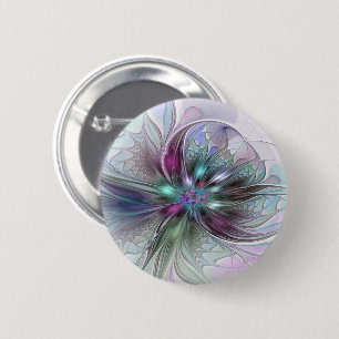 Badge Rond 5 Cm Fantaisie Abstraite Moderne Fleur Fractale Colorée