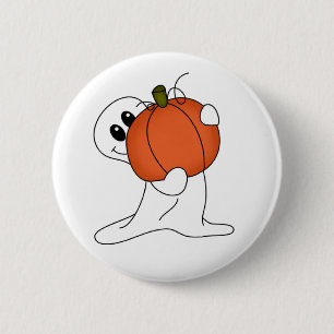 Badge Rond 5 Cm Fantôme avec Citrouille orange