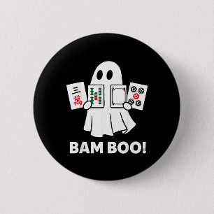 Badge Rond 5 Cm Fantôme d'Halloween jouant au Mahjong Spooky Bam B